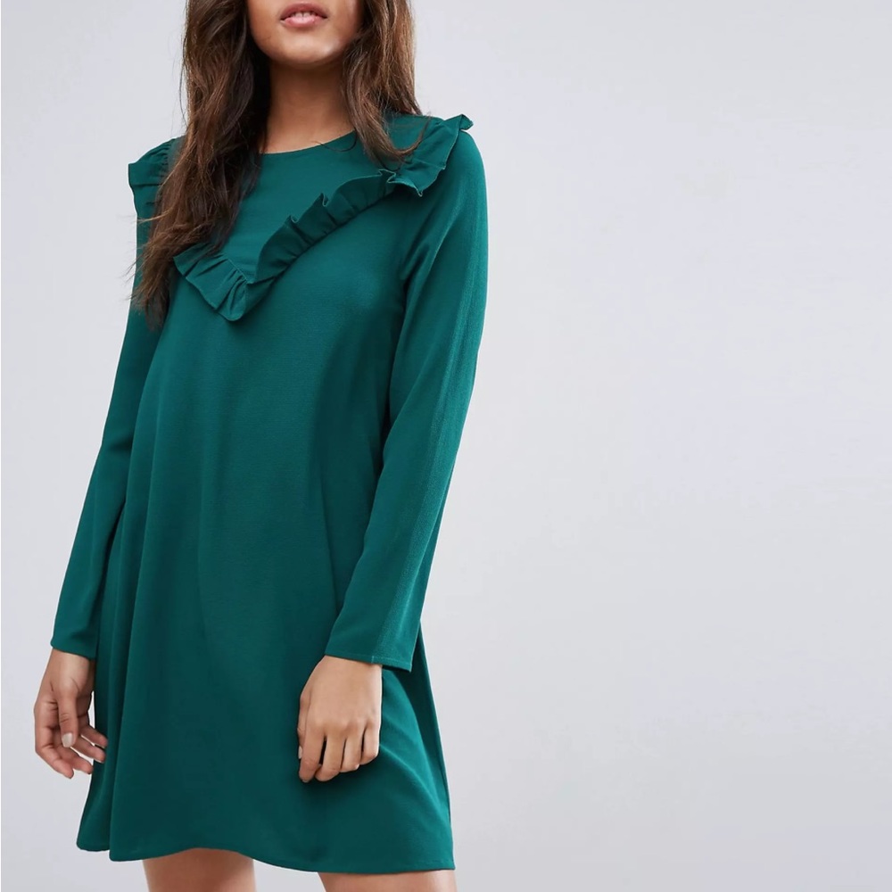 ASOS Tall Swing Dress in Forest Green - L